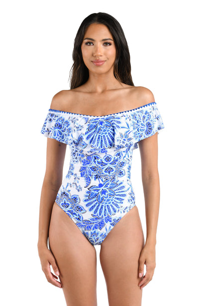 Beyond The Pacific Off Shoulder Ruffle One Piece